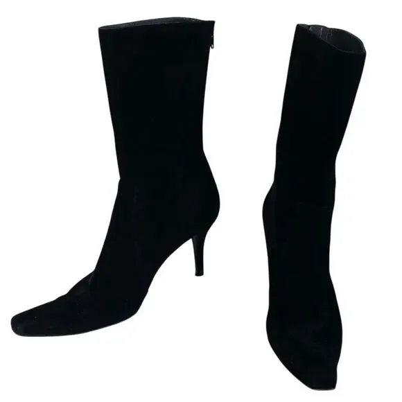 Stuart Weitzman Empire Black Suede Mid Calf High Heel Boots Sz 10 - Picture 12 of 12
